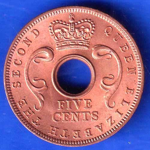 EAST AFRICA 1963 “QUEEN ELIZABETH THE SECOND” FIVE CENTS RARE COIN ANH2465