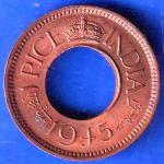 British India 1945 Bombay Mint George VI King 1 Pice Copper Coin ANH3124