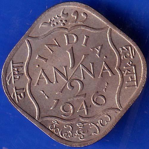 British India 1946 George VI King 1/2 Anna Coin ANH168