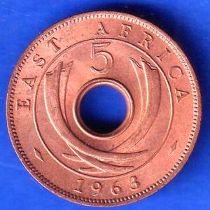 EAST AFRICA 1963 “QUEEN ELIZABETH THE SECOND” FIVE CENTS RARE COIN ANH2465