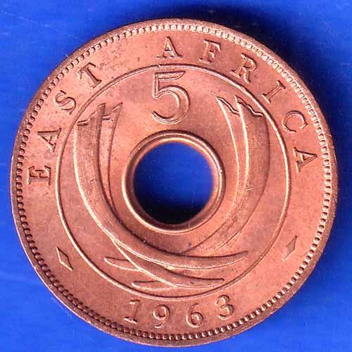 EAST AFRICA 1963 “QUEEN ELIZABETH THE SECOND” FIVE CENTS RARE COIN ANH2465