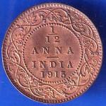 British India 1915 George V King Emperor1/12 ANNA Coin ANH2663
