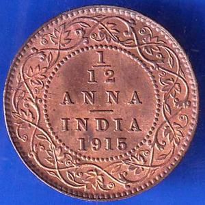 British India 1915 George V King Emperor1/12 ANNA Coin ANH2663