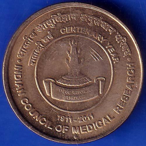 republic india indian council of medical research centenry year 1911 2011 five rupee coin ANH67