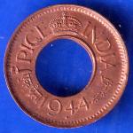 British India 1944 Bombay Mint George VI King 1 Pice Copper Coin ANH1765