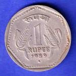 republic india 1989 noida mint one rupee silver coin HSK615