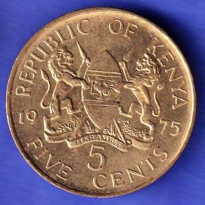 Kenya 5 Cents with legend 1975 Coin SK72
