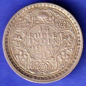 BRITISH INDIA 1944 BOMBAY MINT 1/4 RUPEE SILVER COIN SK127