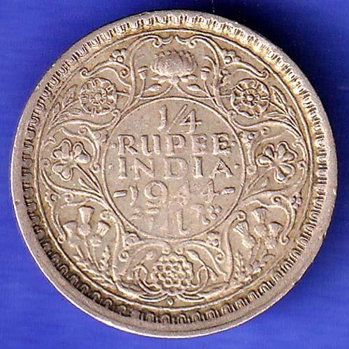 BRITISH INDIA 1944 BOMBAY MINT 1/4 RUPEE SILVER COIN SK127