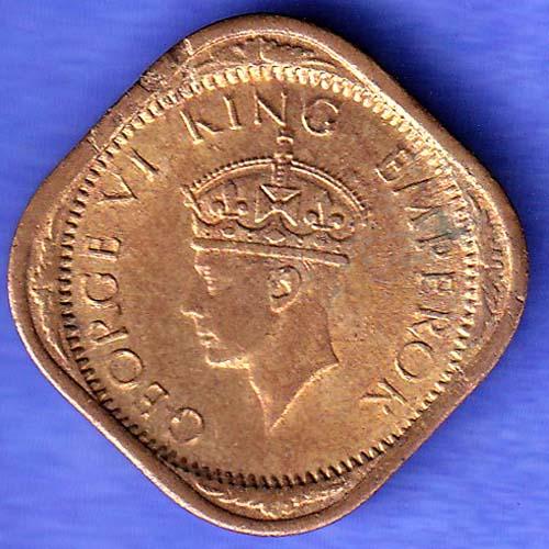 BRITISH INDIA 1942 GEORGE VI 1/2 ANNA RARE COIN  SK1075