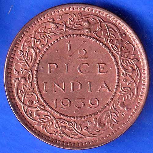 British India 1939 George VI King Emperor Half Pice Coin ANH2065