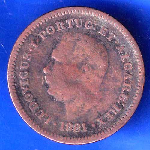 Portuguese India 1881 LUDOVICUS.I quarto de tangka copper coin  ANH2863