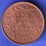 BRITISH INDIA 1936 GORGE V KING ONE QUARTER ANNA COPPER COIN SK218