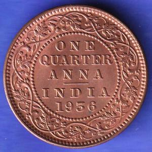 BRITISH INDIA 1936 GORGE V KING ONE QUARTER ANNA COPPER COIN SK218