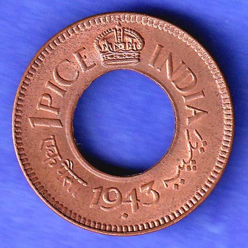 British India 1943 BOMBAY MINT George Vi King One Pice Coin SK727