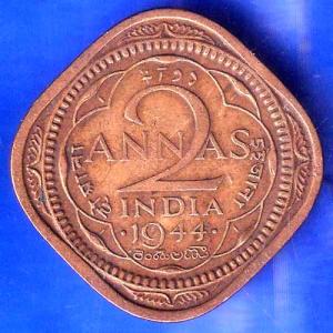 BRITISH INDIA 1944 GEORGE VI 2 ANNAS COIN ANH2665