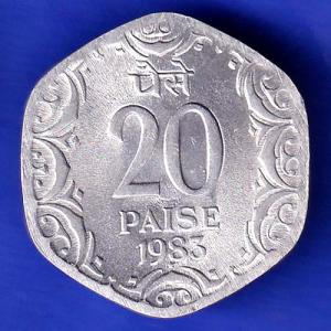 republic india 1983  20 Paisa coin HSK321