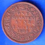 British India 1909 EDWARD VII ONE QUARTER ANNA Copper Coin ANH2615