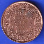 British India 1942 George VI King Emperor One Quarter Anna Copper Coin ANH3173