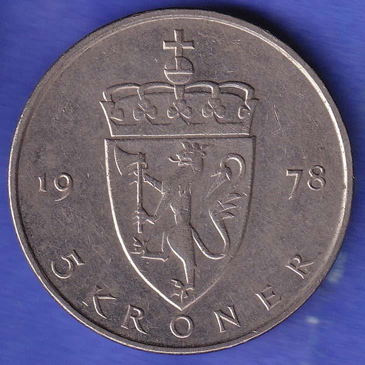 Norway 5 Kroner -  1978 Olav V NORGES KONGE HSK865