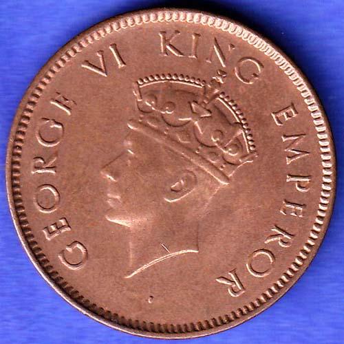 BRITISH INDIA 1939 GORGE VI KING ONE QUARTER ANNA COPPER COIN SK175