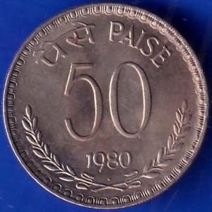 Republic India 1980 Bombay Mint 50 Paise Coin ANH622