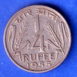 Government Of India 1955 1/4 Rupee Coin SK1020
