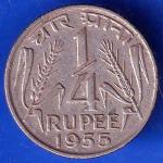 Government Of India 1955 Quarter Rupee Hyderabad Mint Coin ANH2067