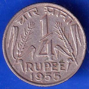 Government Of India 1955 Quarter Rupee Hyderabad Mint Coin ANH2067
