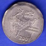 Republic India 2003 HYDERABAD MINT  National Integration 2 Rupees Coin HSK672