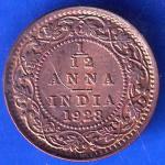 British India 1928 George V King 1/12 Anna Copper Coin ANH2666