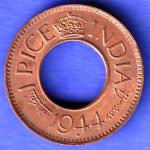 British India 1944 Lahor mint One Pice copper coin SK177