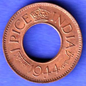British India 1944 Lahor mint One Pice copper coin SK177