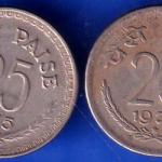 Set Of 2 Coins Republic India 1975 Hyderabad Mint and Bombay Mint 25 Paise ANH623