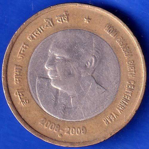 Republic India 2008 2009 Holi Bhabha Birth centenary 10 rupee coin  ANH73