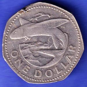 WORLD COIN 1973 Barbados 1 Dollar Flying Fish HSK918