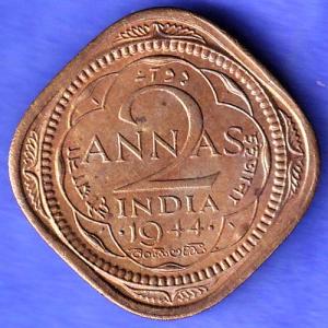 british india 1944 two annas george vi SK381