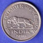 BRITISH INDIA 1946 BOMBAY MINT GEORGE VI KING QUATER RUPEE COIN  SK486