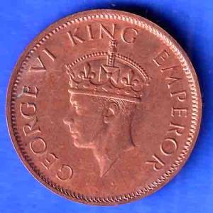 British India 1940 George VI King One Quarter Anna Copper Coin SK875