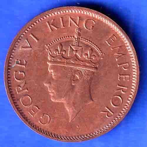 British India 1940 George VI King One Quarter Anna Copper Coin SK875