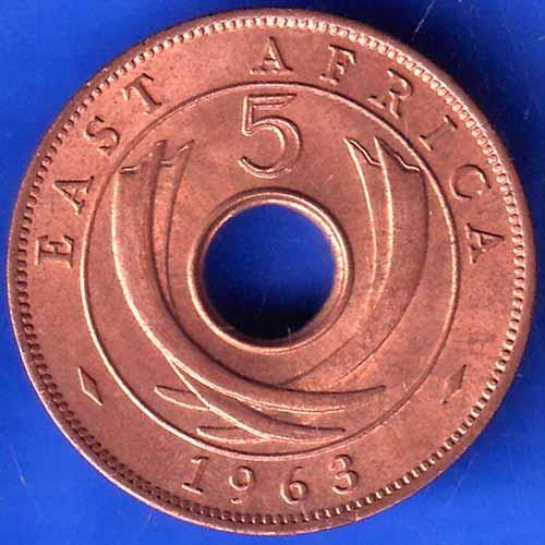 EAST AFRICA 1963 “QUEEN ELIZABETH THE SECOND” FIVE CENTS RARE COIN ANH2568