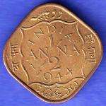 BRITISH INDIA 1944 GEORGE VI 1/2 ANNA COIN SK188