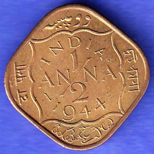 BRITISH INDIA 1944 GEORGE VI 1/2 ANNA COIN SK188