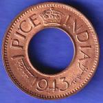 British India 1943 BOMBAY MINT George Vi King One Pice Coin SK736