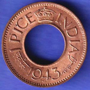 British India 1943 BOMBAY MINT George Vi King One Pice Coin SK736