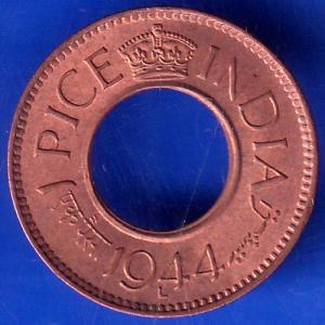 British India 1944 Lahore Mint George VI King 1 Pice Copper Coin ANH521