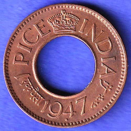 British india king bombay mint george vi 1947 one pice beautiful copper Coin HSK723