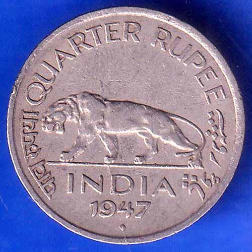 British India 1947 Bombay Mint George vi king quarter rupee coin ANH2618