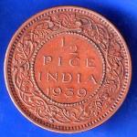British India 1939 George VI King Emperor Half Pice Coin ANH2820