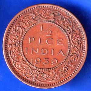 British India 1939 George VI King Emperor Half Pice Coin ANH2820